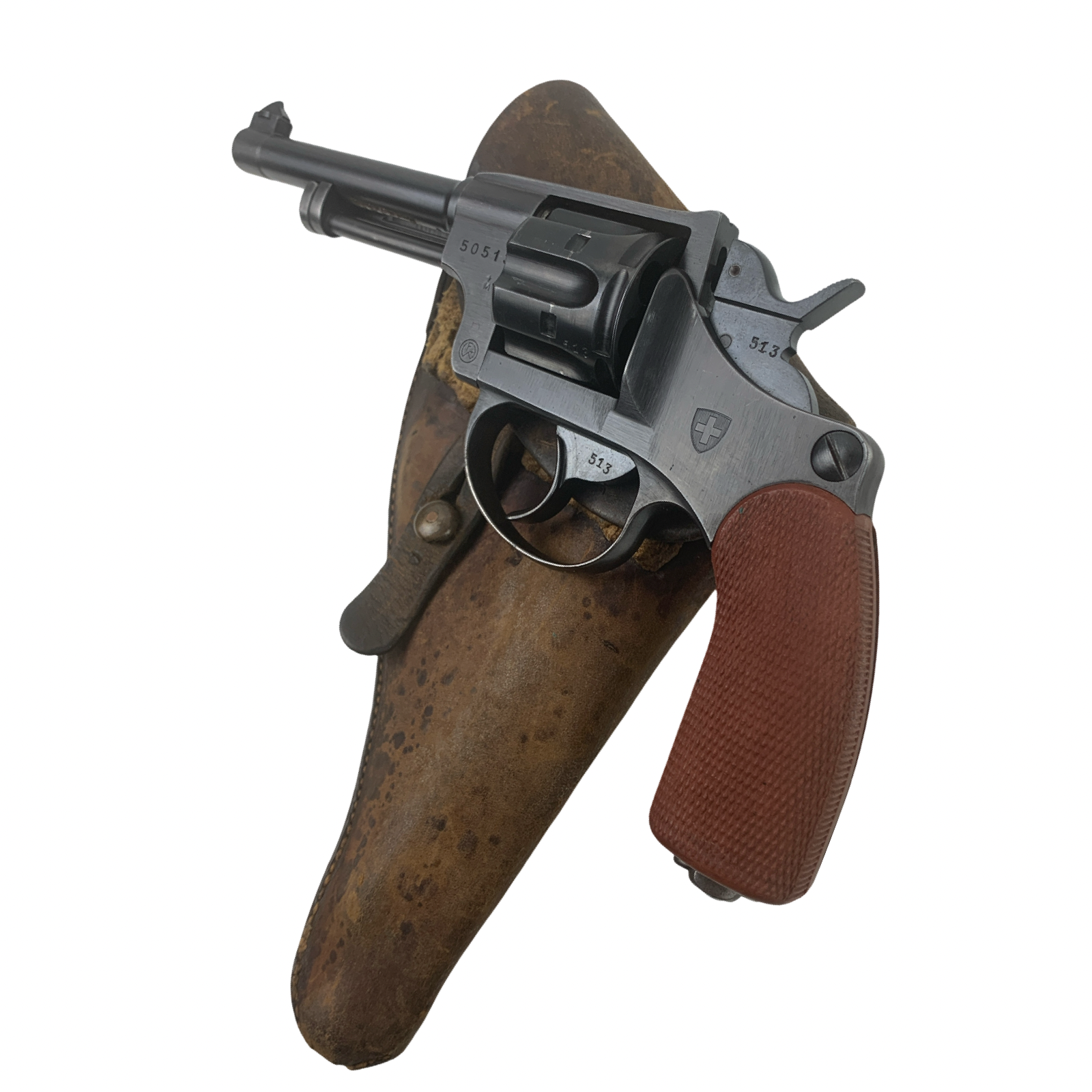 W+F Bern Schmidt Swiss 1882/1929 Revolver 7.5 Ordnance Red Grips