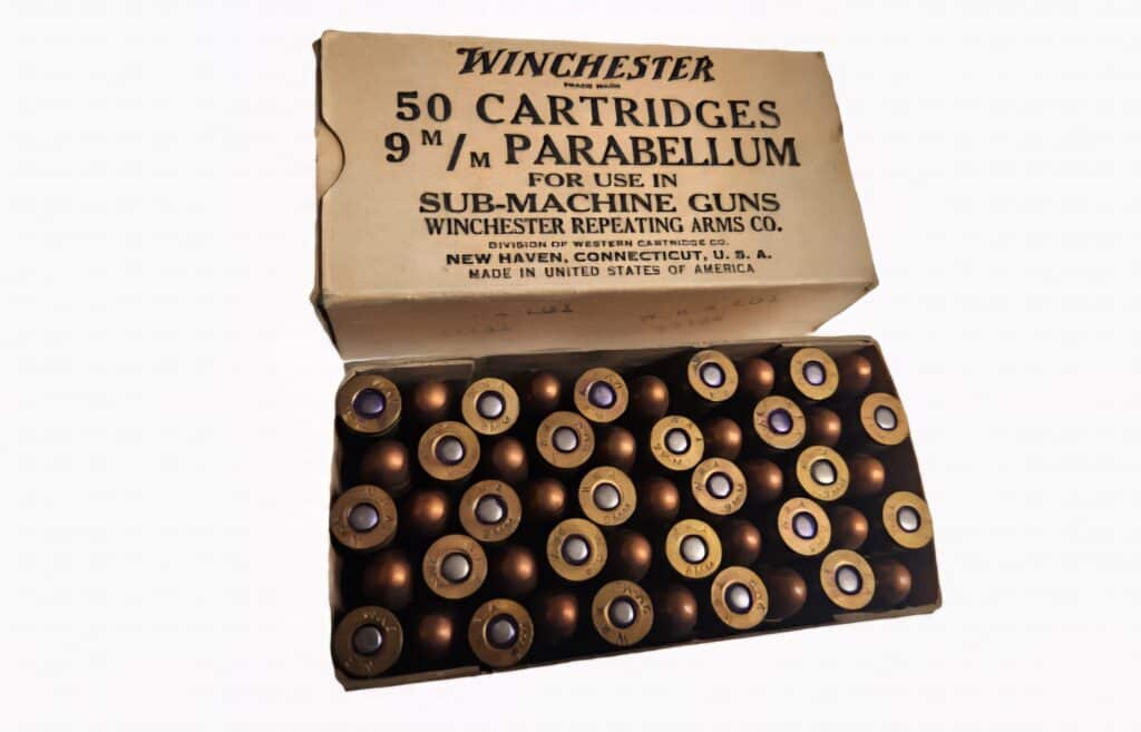 Vintage Rare WWII Winchester 9x19mm Luger 50rds Box Produced 1942