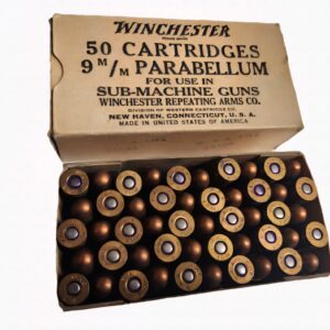 Vintage Rare WWII Winchester 9x19mm Luger 50rds Box Produced 1942-43