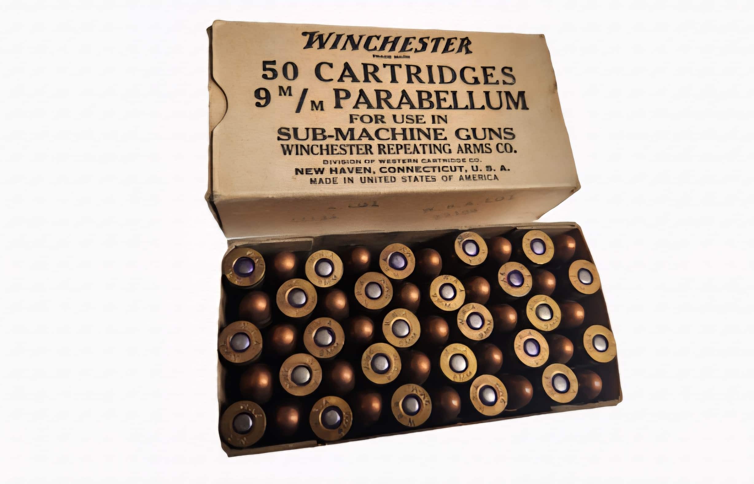 ammo CD まとめ売り Vintage Rare WWII Winchester 9x19mm Luger 50rds Box Produced 1942