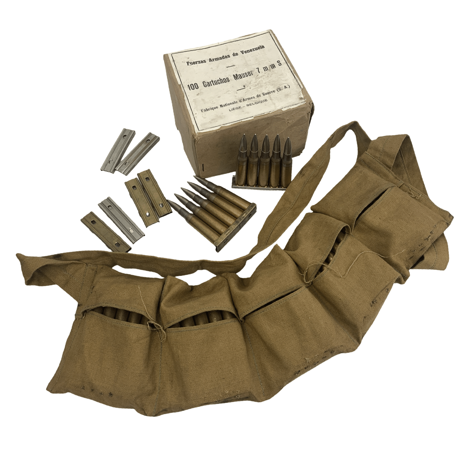 1946 FN 7mm Mauser 100 Rounds w/Bandolier – Venezuela – Vintage Ammo