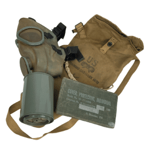 WWII U.S. Army M1A1 Gas Mask, Carry Bag & Protective Cover - 1941